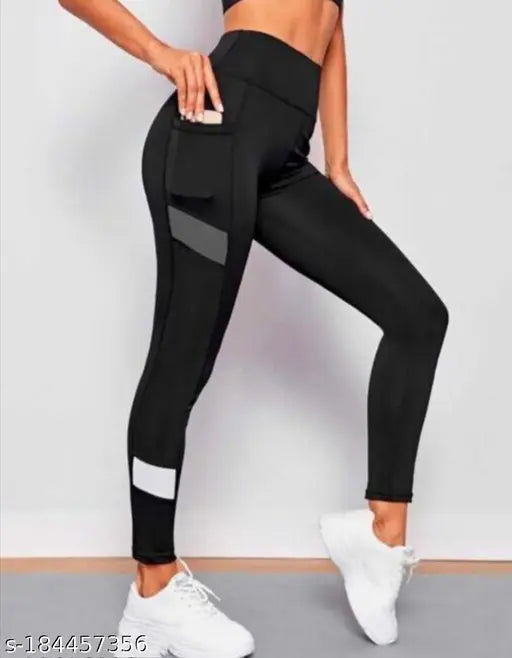 Stretchable striped Lycra jeggings for workout by Earth Joy, solid net pattern, free size 28-40 inch