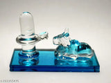 Crystal glass multicolor Lord Shiva & Nandi statue, Indian handcrafted art for worship or decoration, 3.5cmL x 4.5cmH x 1.5cmB