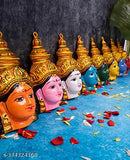 Aluminum Nava Durga Faces Set - 9 pcs, intricate Indian god idol collection in high-grade metal