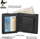 Classic world black PU wallet for men: slim, stylish, bi-fold with 7 card slots, 2 currency compartments & coin pocket