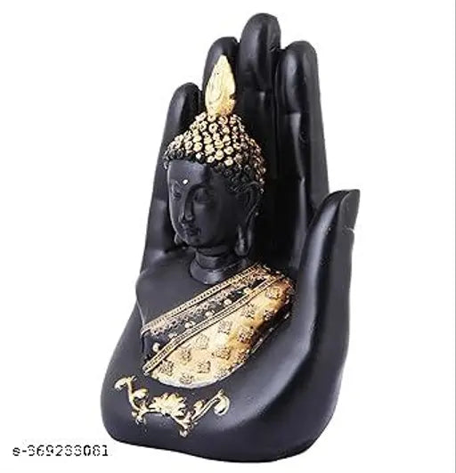 Black Polyresin Hand Buddha Statue (Height: 17cm), intricately handcrafted Indian art piece