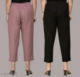 Rayon straight casual trousers for women, pack of 2, solid pattern, available in sizes 26-38 (India origin)