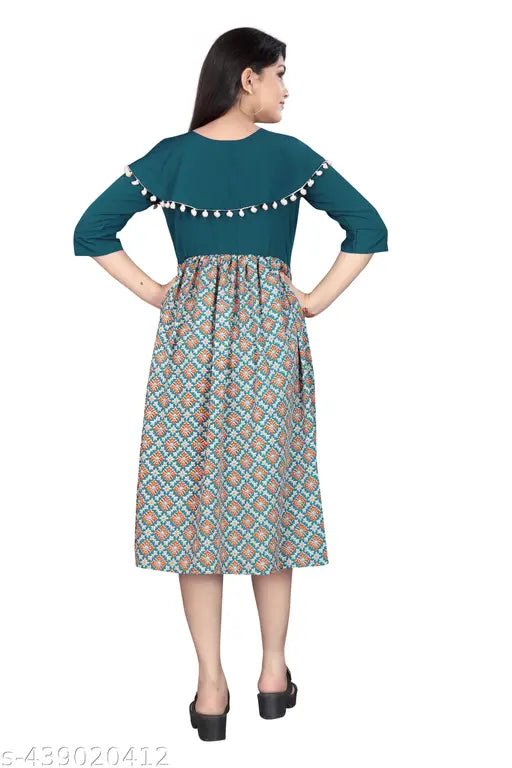 Blue chiffon kids dress with flared skirt and lace trim