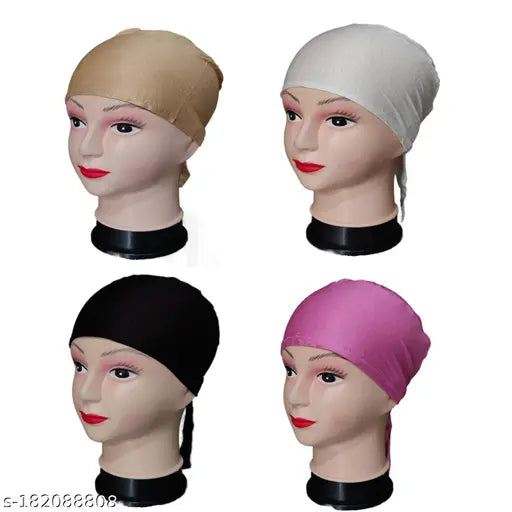 Pack of four cotton hijab caps in various colors