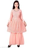 Georgette sharara set with dupatta, embellished sleeve A-line dress, looking like BowPeach for girls aged 4-5 years, India origin