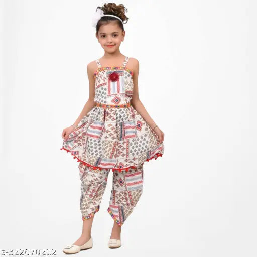 Cotton blend print kurti with dhoti pants set for kids (ages 2-9), Indian fashionable and fancy wear