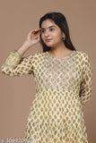 Cotton blend, printed combo three-quarter sleeve Banita Superior Kurtis, Indian ethnic wear laid emrodi