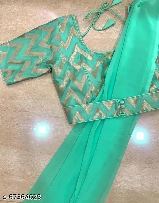 Green chevron patterned sari with matching blouse