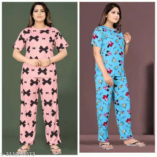 Trending printed polycotton night suit combo pack of 2 for men (S-XXL), perfect for lounging and sleepwear