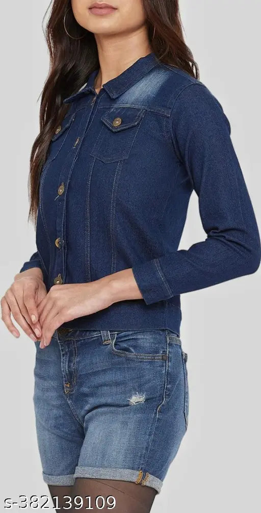 Fashionable girls denim jacket with button closure