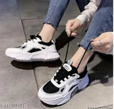 Black mesh girl casual sneakers for running, gym, walking - Megpar colorblocked lace-up design