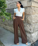 Brown coffee-colored women's fashion trousers, relaxed fit, elastic waistband