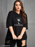 Black oversized t-shirt for women, long sleeves, 170gsm fabric