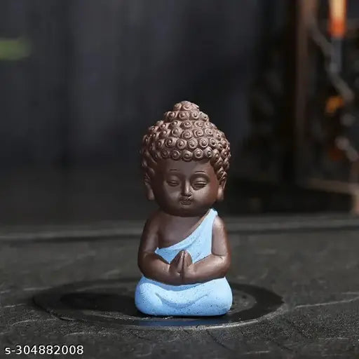 Blue resin baby Buddha statue, intricate antique design with detailed handcraft by Indian artists, dimensions: 10cm x 10cm x 10cm