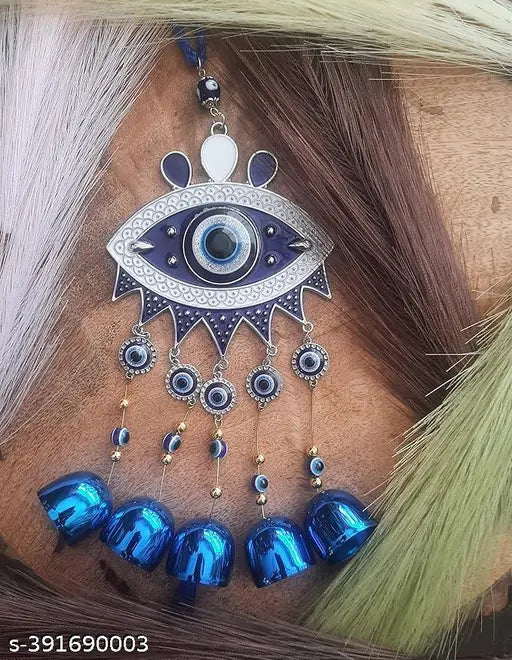 Metal nazar battu decor: Traditional Turkish evil eye wind chime for home protection, good luck, and prosperity
