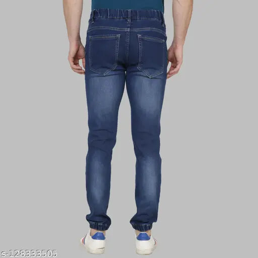 Comfortable cotton blend jeans, branded jogger fit, solid color - India