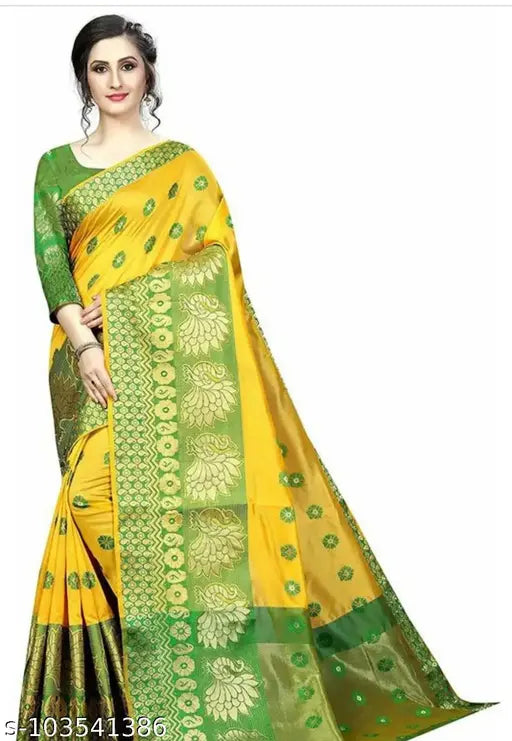 Jacquard chiffon saree, single free size, intricate zari woven pattern from India