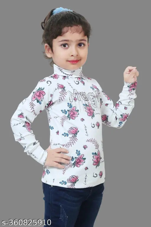 Wool printed fancy girls sweater, long sleeves in various sizes for Kids (2-10 years), India origin