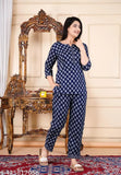 Trendy viscose rayon nightsuit with modern printed design, three-quarter sleeves, comfortable pyjamas for women, made in India