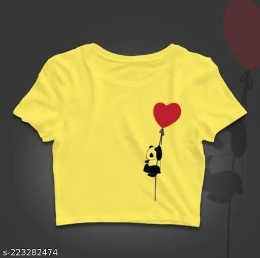 Printed cotton blend short sleeve crop T-shirt for women and girls, vibrant design ideal for holiday season