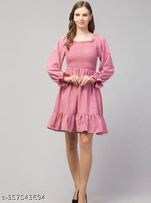 Solid crepe long-sleeve dress, Indian handcrafted, S-L sizes available