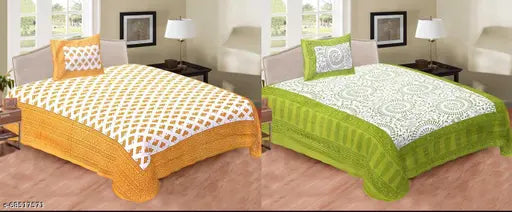 Red geometric cotton bedsheets & pillow covers (2pcs), ideal for summer, Jaipuri collection
