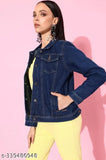 Trendy 2023 denim women's jacket, solid-colored Korean design with short sleeves, S size (bust 36in, length 20in)