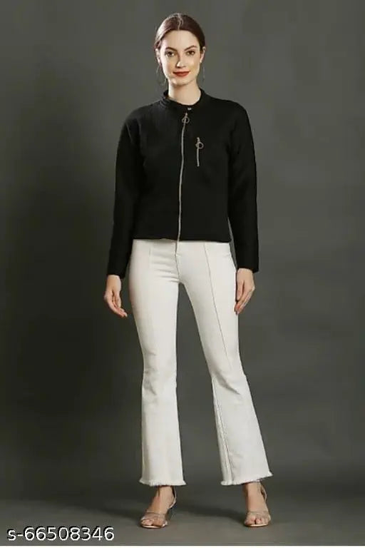 Solid polyester long sleeve jacket, XS (34in bust, 22in length), trendy fashion for women, India origin