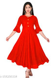 Stylish, fashionable red rayon women's anarkali kurti with gown flare