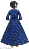 Cotton blend checked net kids gown, three-quarter sleeves for 6-16 years