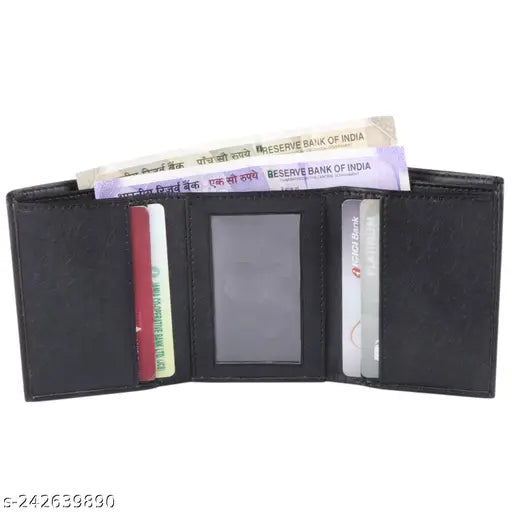 PU leather formal-casual wallet, trendy and fashionable for everyday use. Solid design, 2 compartments, free size (11cm x 9cm). ZnwEnterpriseMen accessory from India