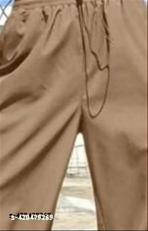 Tan khaki canvas casual pants with drawstring closure and cargo pockets