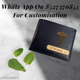 Blue leather customised men's wallet with 2 compartments, premium matt finish, free size (11cm x 8cm), ideal for organizing essentials