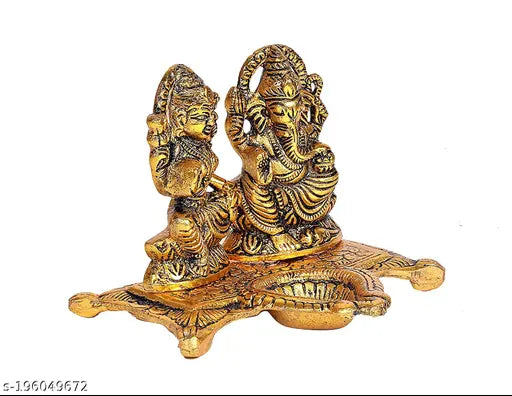 Metal Lakshmi Ganesha showpiece statue, traditional Diwali oil lamp with Diwali home decoration items gifts
