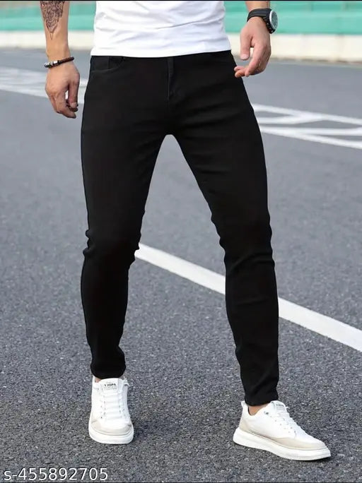 Black plain jeans for men