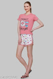 Women's cotton printed shorts set with matching top, sleepwear for girls night, Indian-made cotton nightsuit set with short sleeves