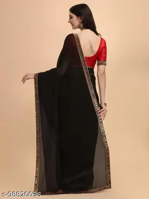 Bollywood inspired Georgette saree, black with red border