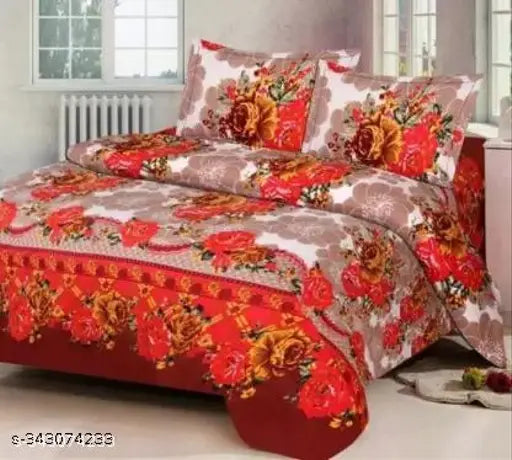 Polycotton floral flat sheets, soft and comfortable, ideal for summer adult use. Double bedsheet (88" x 88") with 2 pillow covers (17" x 27"). Indian-origin designer sheets for a coordinated bedroom look