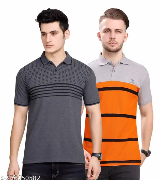 Striped cotton short sleeves polo t-shirt for men, KEESOR branded