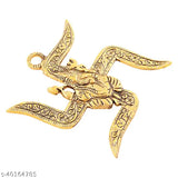Metal wall hanging with Satik and Ganesh design, blending traditional patterns and spiritual symbolism. Ideal for office walls, rooms, or doors. Handcrafted metal showpiece (0.5cm L x 7cm H x 7cm W), elevating decor with cultural elegance
