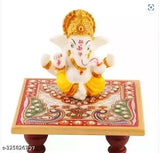 Marble multicolor Ganesh Idol, elegant Hindu showpiece (4x4x4 inches), perfect for office or home decorative display