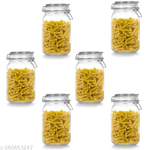 Transparent glass jar set, square lids, kitchen storage, masala, airtight