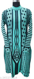 Woolen long kurta in teal and patterned sleeves