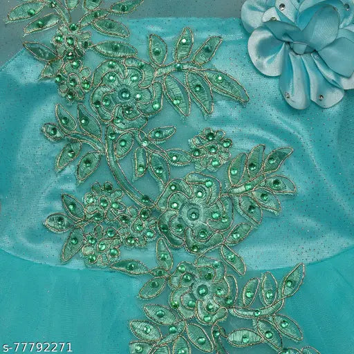 Teal sequin baby girl dress, intricate beading and embroidery detailing