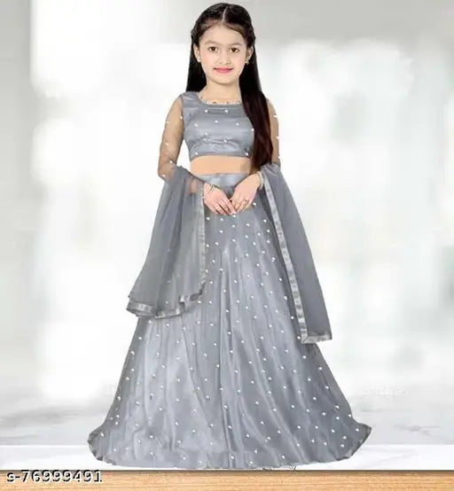 PARl grey embellished lehenga choli in net fabric, sleeveless design - popular Indian traditional wear for young girls