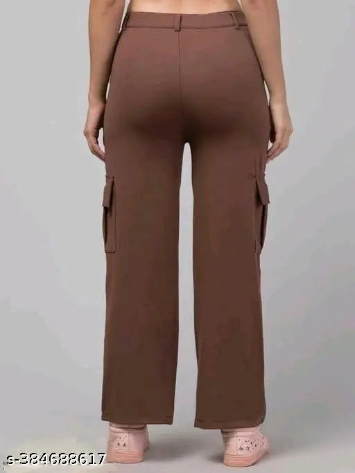 Brown high waist flared pants with side pockets