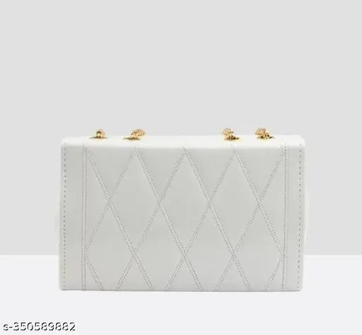 White quilted clutch bag with zip closure and gold tone hardware