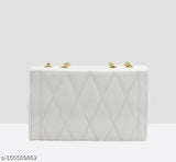 White quilted clutch bag with zip closure and gold tone hardware