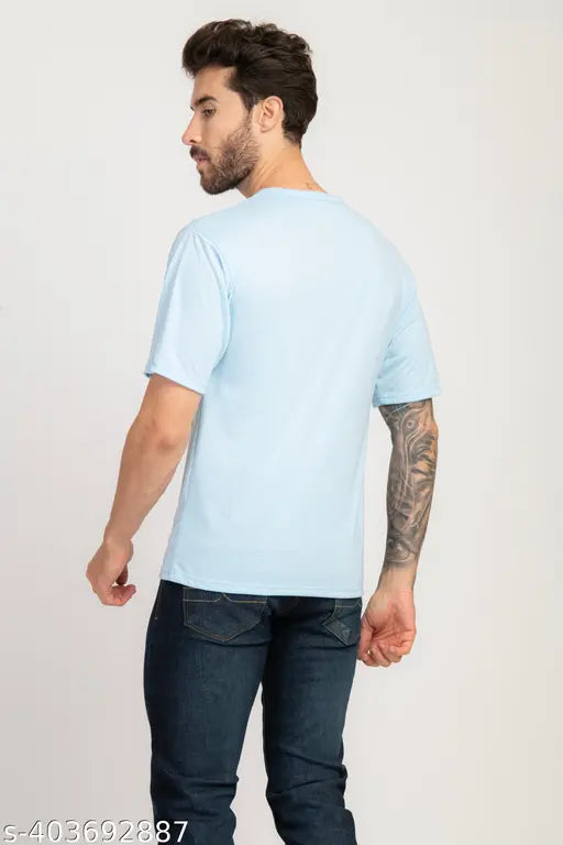 Stylish cotton blend round neck t-shirt for men by Stylogue, featuring drop shoulder design & printed typography