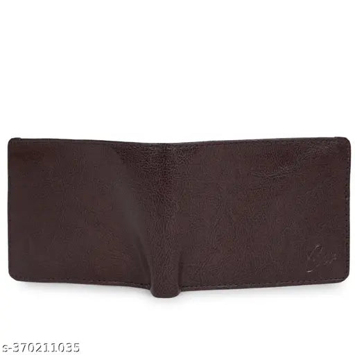 Brown faux leather trending wallet, 2 compartments, 5 card slots, coin pocket & zip lock. Classic world branded men's wallet for daily use